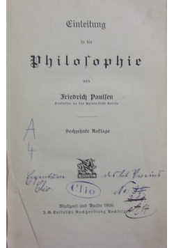 Einleitung in die Philosophie, 1906 r.