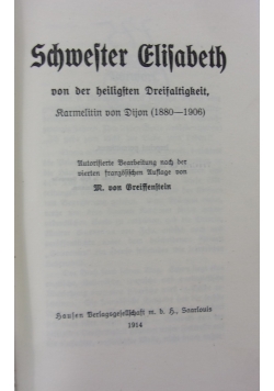 Schwester Elisabeth von der heiligsten Dreifaltigkeit, 1914 r.