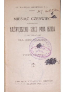Miesiąc czerwiec poświęcony Najświętszemu Sercu Pana Jezusa, 1922 r.