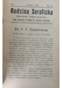 Rodzina Seraficka. Miesięcznik religijno - społeczny.  1920 r.
