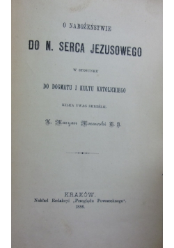 O Nabożeństwie do N. Serca Jezusowego, 1886 r.