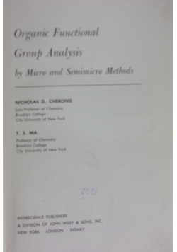 Organic Functional Group Analysis by Micro and Semimicro Methods