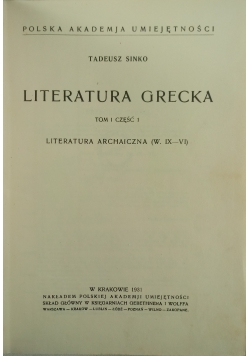 Literatura Grecka, Tom III, część 1