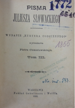 Pisma Juliusza Słowackiego, Tom III, 1908 r.