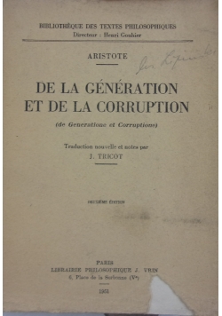 De la generation et de la corruption