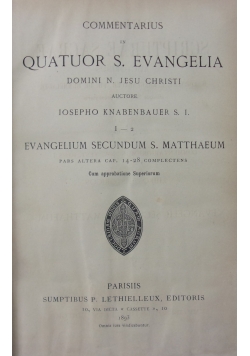 Commentarius in Quatuor S. Evangelia, 1893 r.