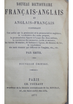 Nouveau dictionnaire Francais Anglais 1872 r.