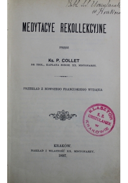 Medytacye Rekollekcyjne 1897 r.