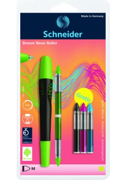 Pióro kulkowe SCHNEIDER Breeze NEON M zielone/czarne + 5 x kartridż blister