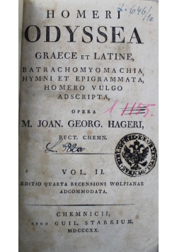 Homeri Odyssea Volume II 1820 r.
