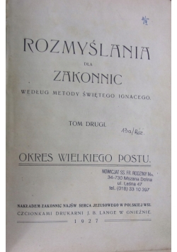 Rozmyślania dla zakonnic II 1927r