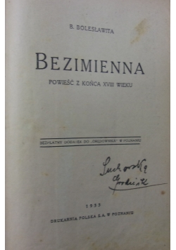 Bezimienna powieść z końca XVIII wieku, 1933 r.