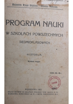 Program nauki w szkołach powszechnych siedmioklasowych, 3 tytuły,  1922 r.