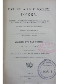 Patrum Apostolicorum Opera, 1863 r.