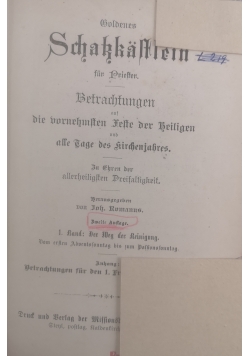 Goldenes Schatzkastlein fur Priester Band I, 1891 r.