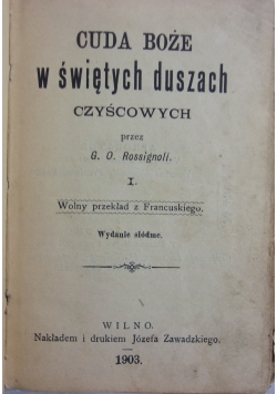 Cuda Boże w świętych duszach czyścowych, 1903 r.
