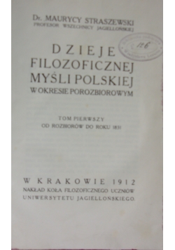 Dzieje Filozoficznej Myśli Polskiej ,1912r.