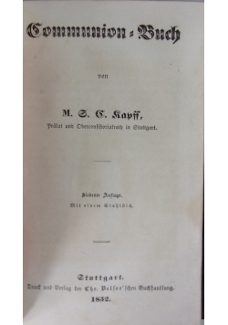 Communion = Buch. 1852 r.