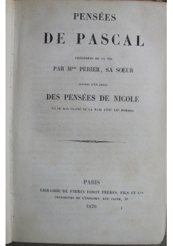 Pensees De Pascal 1870 r.