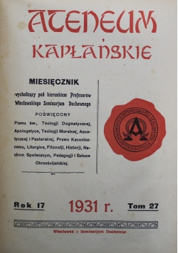 Ateneum Kapłańskie Tom 27 1931 r.