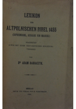 Lexikon zur Altpolnischen Bibel 1455, 1906 r.