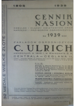 Cennik nasion, cebulek i kłączy kwiatowych oraz narzędzi i przyborów ogrodniczych na 1939 r