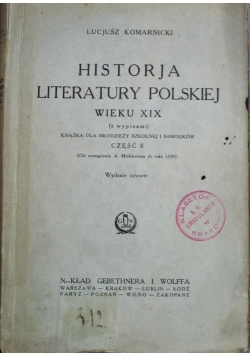 Historja literatury Polskiej wieku XIX Część II 1925 r.