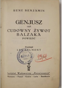 Genjusz czyli cudowny żywot Balzaka, 1929r.