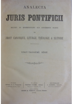 Analecta Juris Pontificii, Vingt-troisieme serie, 1884 r.