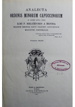 Analecta ordinis minorum capuccinorum Volumen XLVI 1930 r.