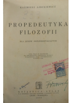 Propedeutyka Filozofii ,1938 r.