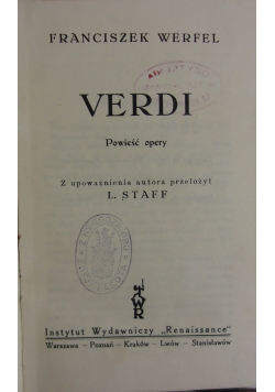 Verdi, powieść opery, 1930 r.