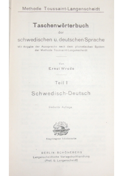 Taschenworterbuch der schwedischen u. deutschen Sprache, 1911 r.