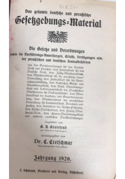 Das gesamte deutsche und preusische Gesetzgebungs-Material, 1920 r.