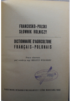 Francusko polski słownik rolniczy