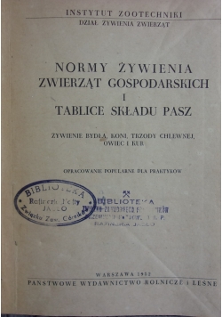 Normy żywienia zwierząt gospodarskich i tablice składy pasz