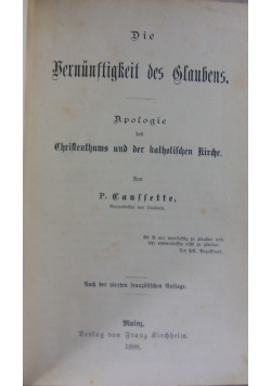 Die Bernunftigkeit des Glaubens, 1888r.