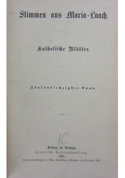 Stimmen aus Maria-Laach. Katholische Blatter, 65. Band, 1903 r.