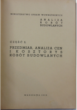 Analiza robót budowlanych część 2, 1938r.