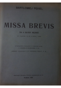Missa Brevis na 4 głosy męskie, 1931 r.