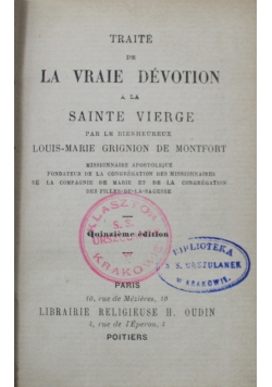 Traite de La Vraie Devotion a la Sainte Vierge 1891 r