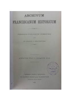 Archivum Franciscanum Historicum, tom VII, 1914r.