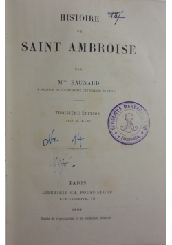 Historie de Saint Ambroise, 1899r.