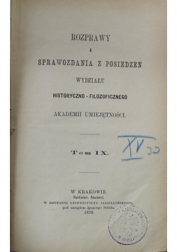 Rozprawy i sprawozdania z posiedzeń wydziału filologicznego tom IX 1878 r.