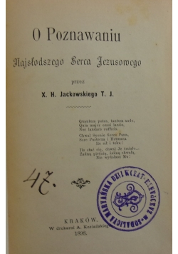 O poznawaniu najsłodszego Serca Jezusowego, 1898r.
