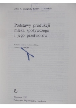 Podstawy produkcji mleka spożywczego i jego przetworów