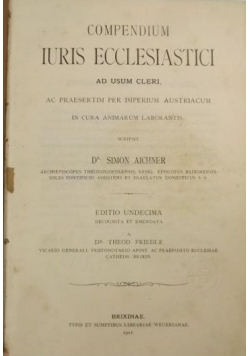 Compendium Iuris Ecclesiastici, 1911 r.