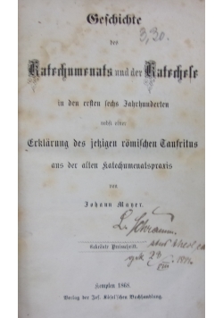 Geschichte des Katechumenats und der Katechese, 1868 r.