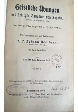Die Geistlichen Übungen des hl. Ignatius von Loyola, 1904 r.