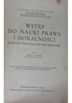 Wstęp do nauki prawa i moralności, 1930r.